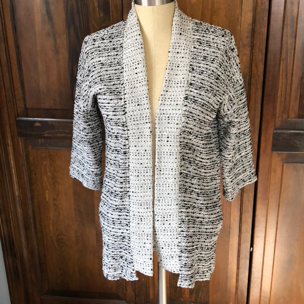Boucle black and white open cardigan